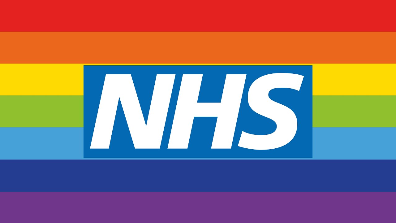 Rainbow flag with NHS on top